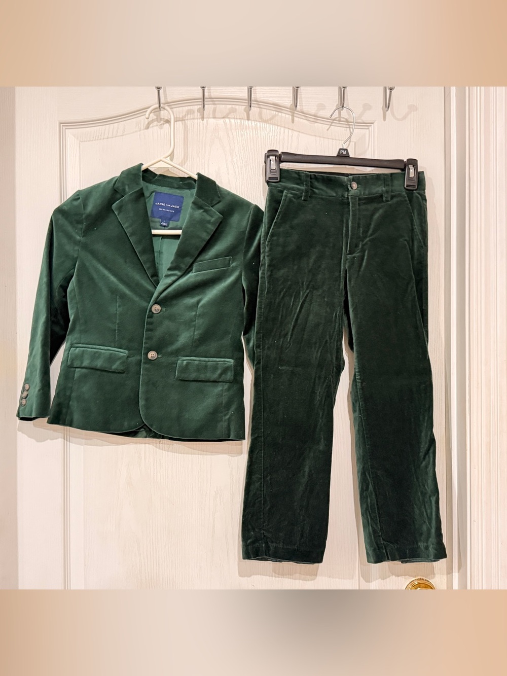 Janie and Jack Dark Green Velvet Blazer and Pants Set
